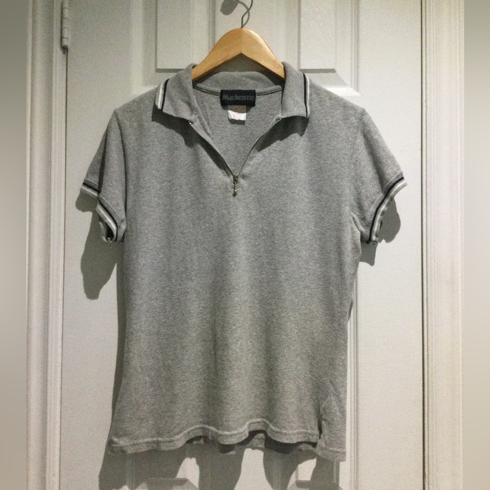 Mackenzie Women’s Light Gray Cotton Short-Sleeve Polo with Zip